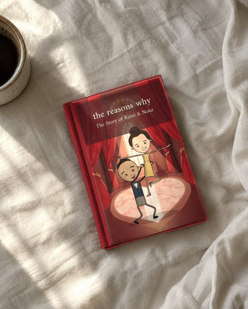 a la7zetna hardcover on a bed in morning light